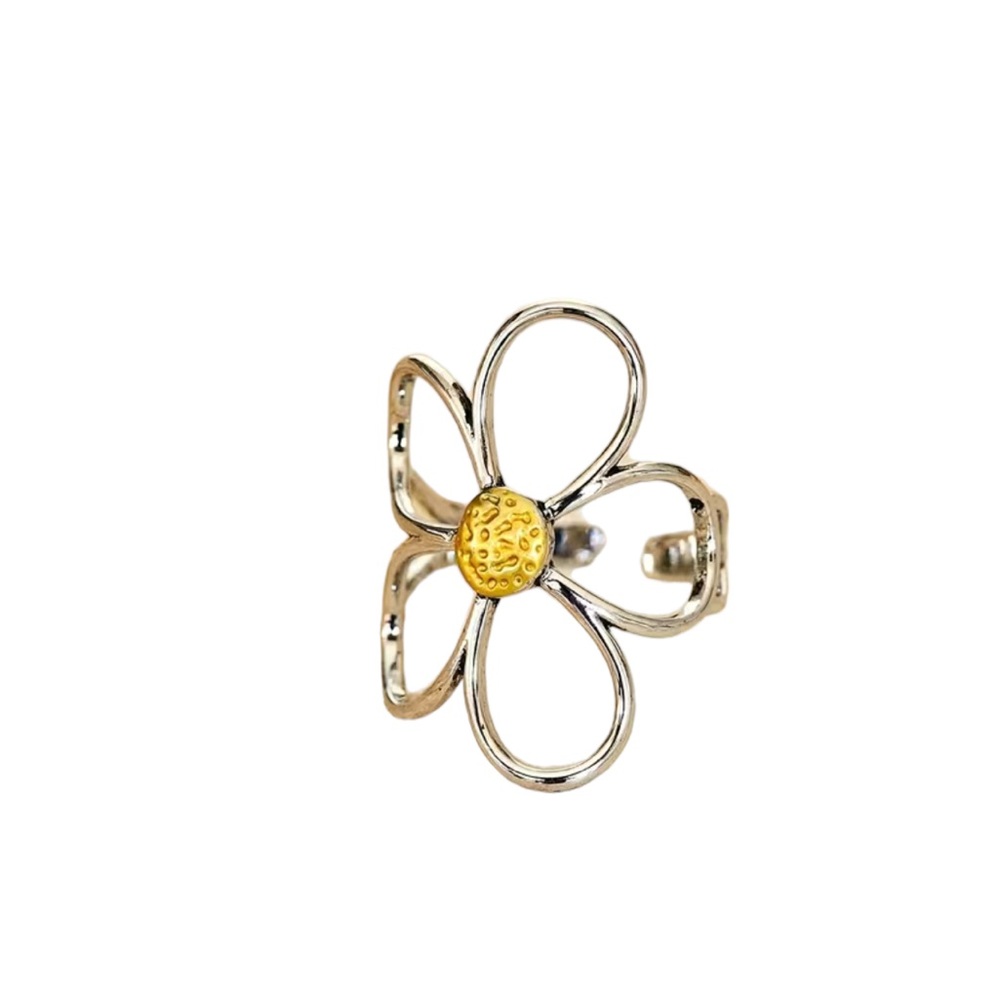 Boho Silver and Gold Daisy Flower Cuff Ring